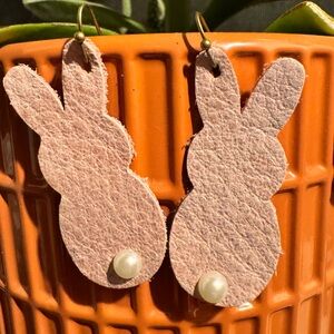 Pink Bunny Leather Earrings